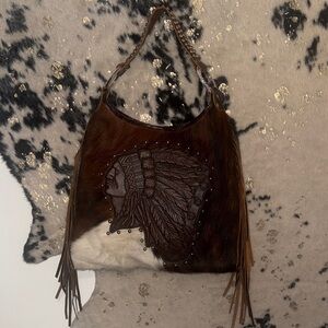 Raviani Brown Leather Fringe Shoulder Bag